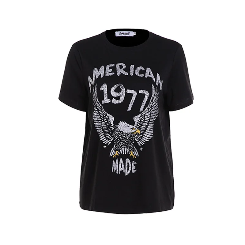

Spring and Summer Loose Short Sleeve Printed Letter T shirt Top for Women