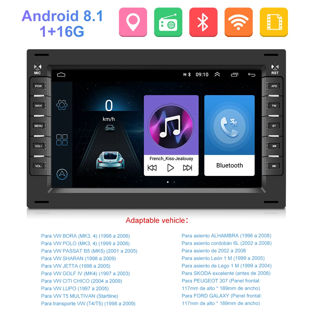 Podofo Android 2 Din Автомобильный Радио мультимедийный плеер GPS Wifi для BORA POLO MK5 SHARAN JETTA MK4