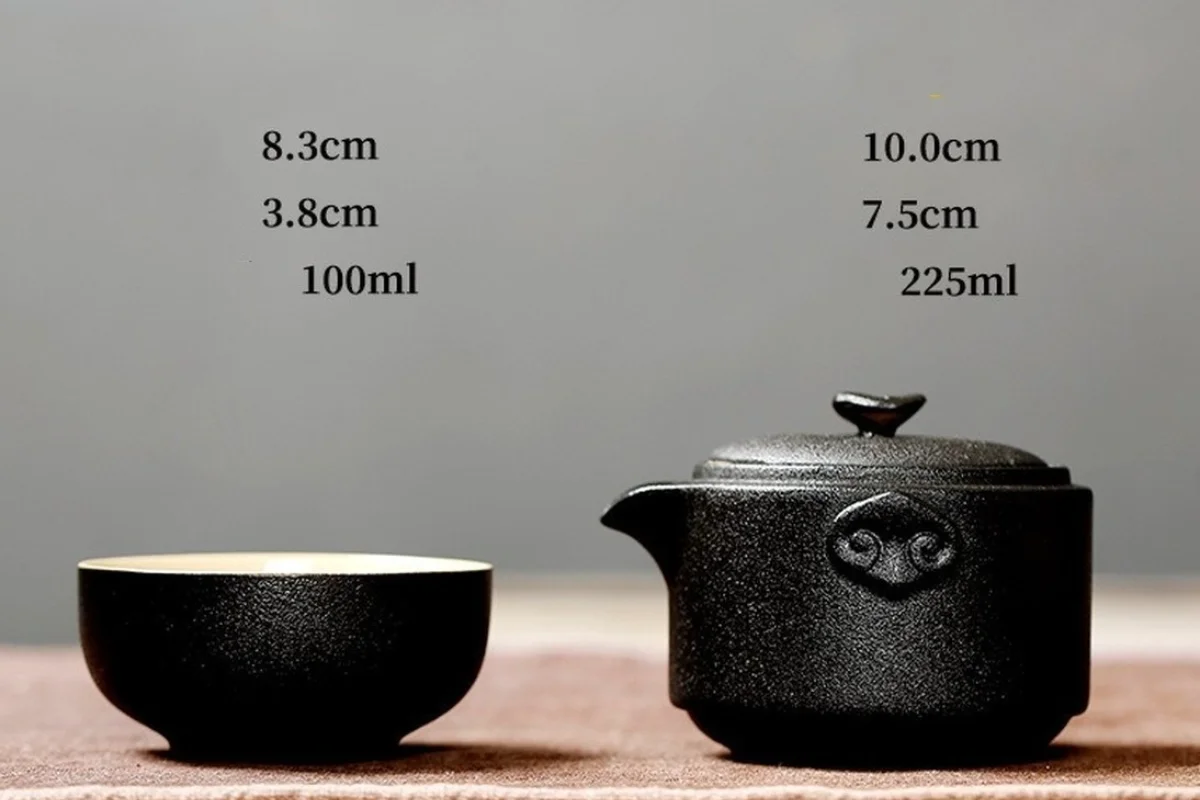 

Ceramic Kung Fu Tea Set Home Office One Pot Two Cups Black Pottery Kuai Ke Cup Portable Storage Bag Outdoor Teapot Cup