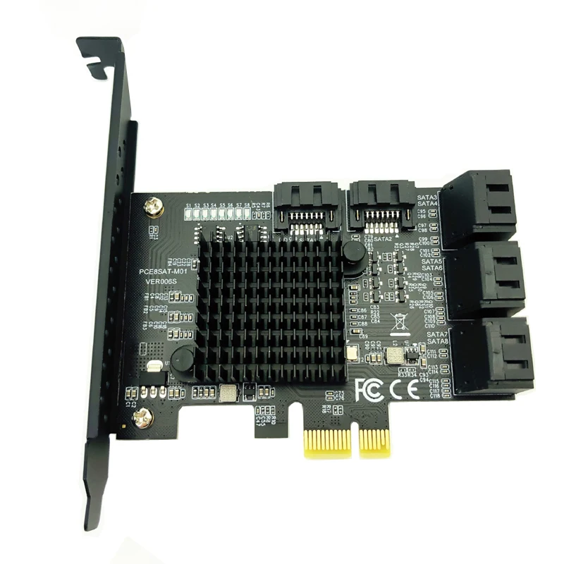 

88SE9215 Chip 8 Ports SATA 3.0 to PCIe Expansion Card PCI Express SATA Adapter SATA 3 Converter with Heat Sink for HDD