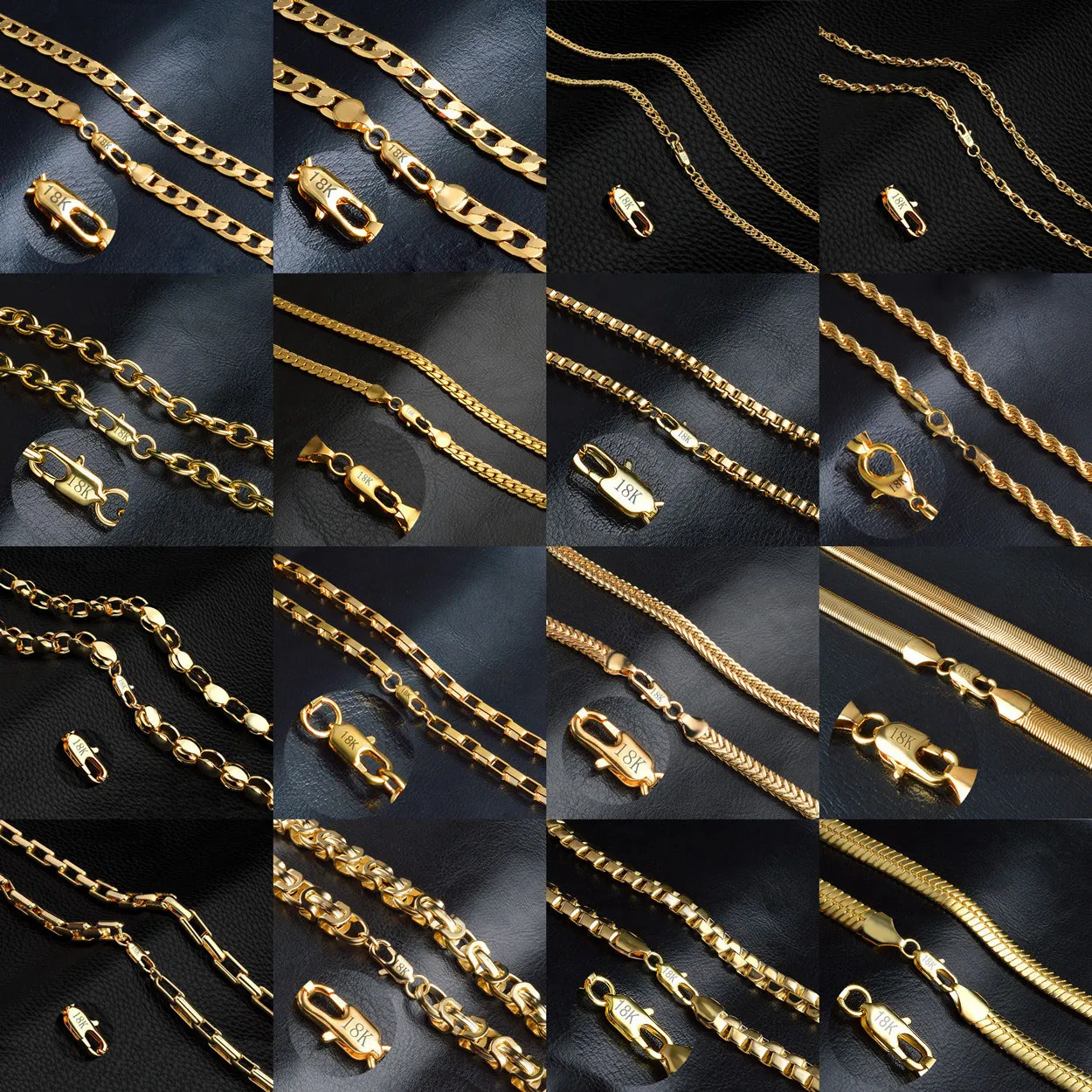 

18K Gold Plated 20inch Copper Metal Open Link Figaro Chains Necklaces Jewelry