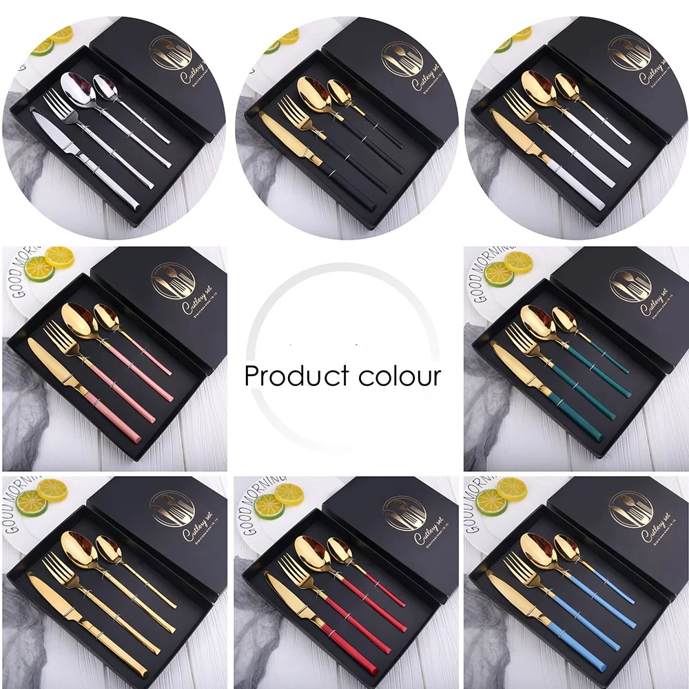 

Stainless Steel Dinnerware Silverware Dinner Nordic Tableware Knife Fork Spoon 4PCS Gift Set