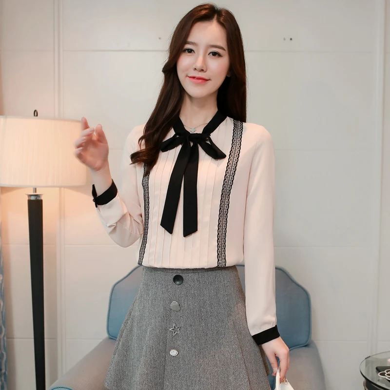 Модные женские блузки 2019 Женские топы с длинными шифоновая рукавами женская