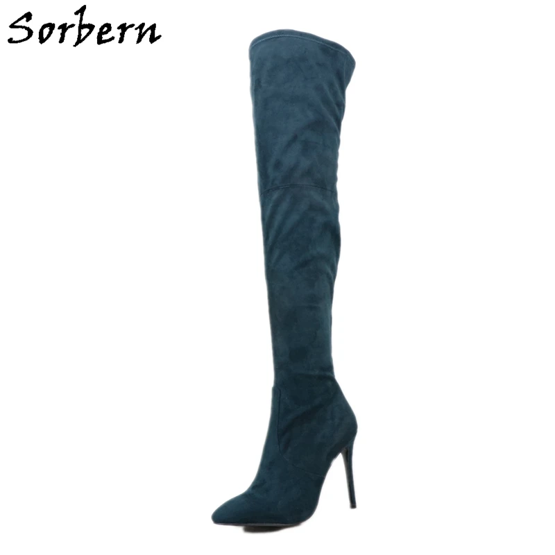 

Sorbern Dark Green Thigh High Boots Women High Heels Custom Long Ladies Boots Stilettos Pointed Toe Slim Wide Calf Fit Boot Shoe