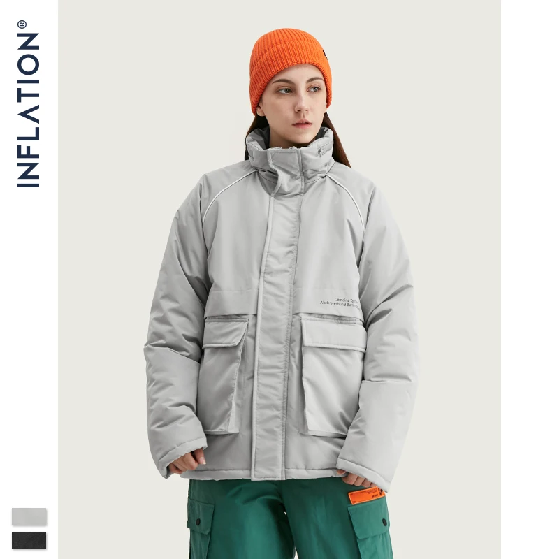 Зимняя мужская куртка с принтом в стиле хип хоп Свободное пальто со стоячим