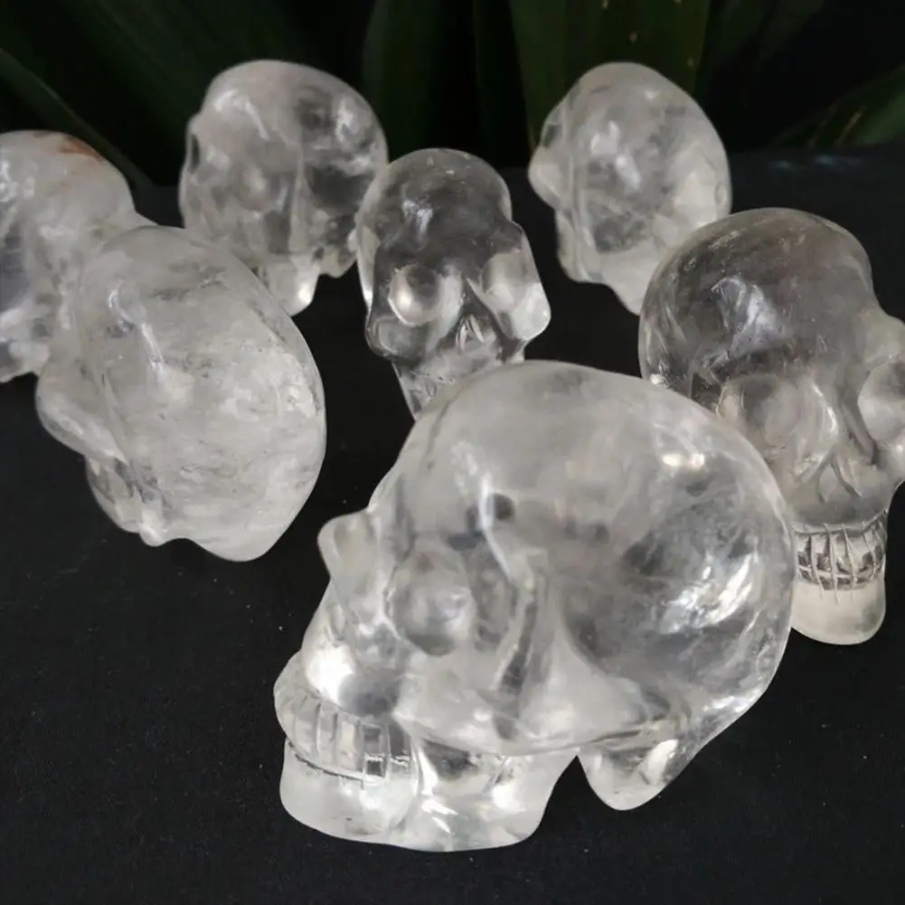 

2 inch Hand Carved Natural Clear Quartz Crystal Skull Reiki Healing Realistic Halloween Gift Home Decoration