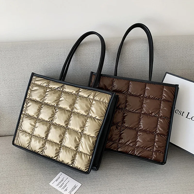 

2022 Winter New Fashion Down Bag For Women Large Capacity Ladies Space Cotton Tote Bags Brand Designer Handbags Shoulder Bags
