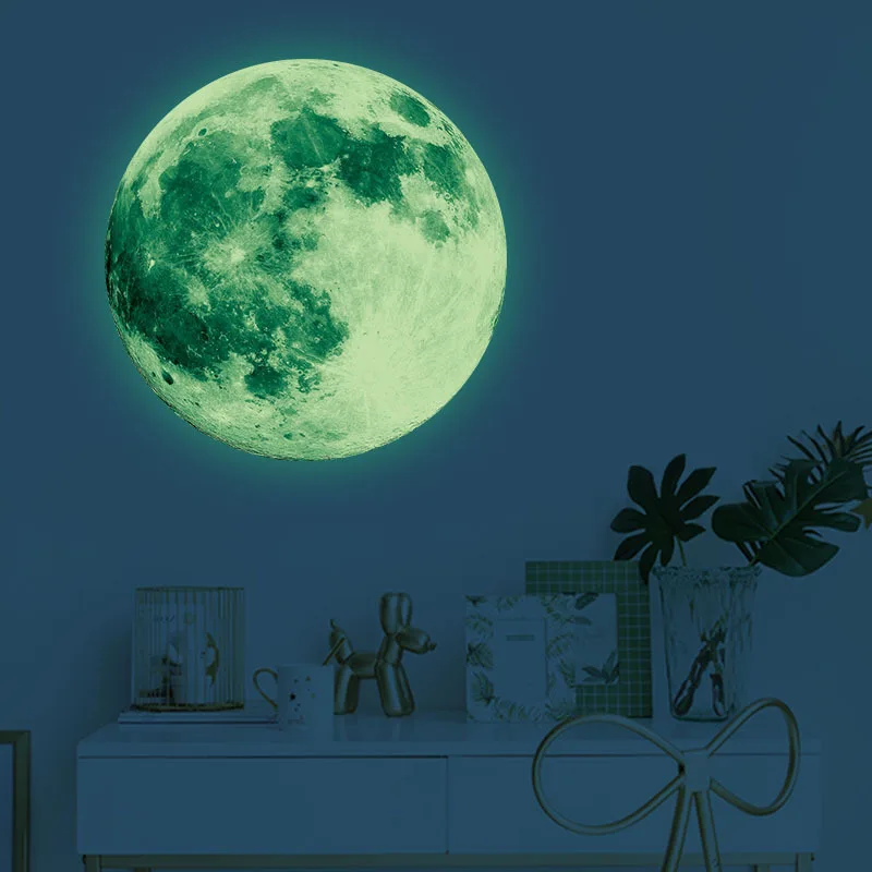 

30cm Luminous Moon Wall Sticker Children's Room Decoration Luminous Moon Decoration Sticker Green Light/Blue Light/Pink Light