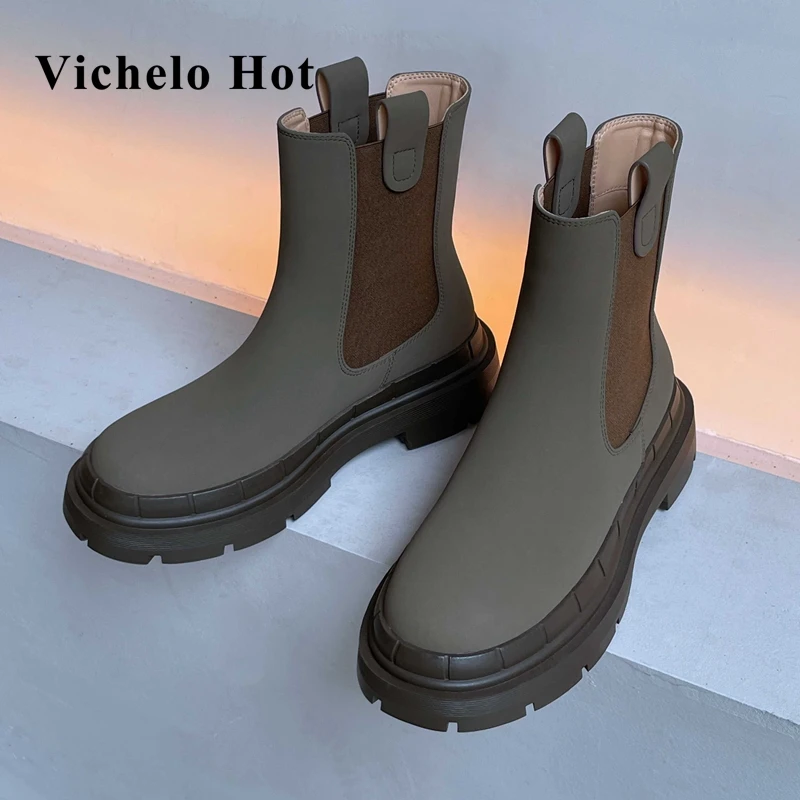 

Ботинки-челси Vichelo из коровьей спилковой кожи, с круглым носком, на толстой подошве, без застежки, удобные зимние теплые модные ботильоны, L90