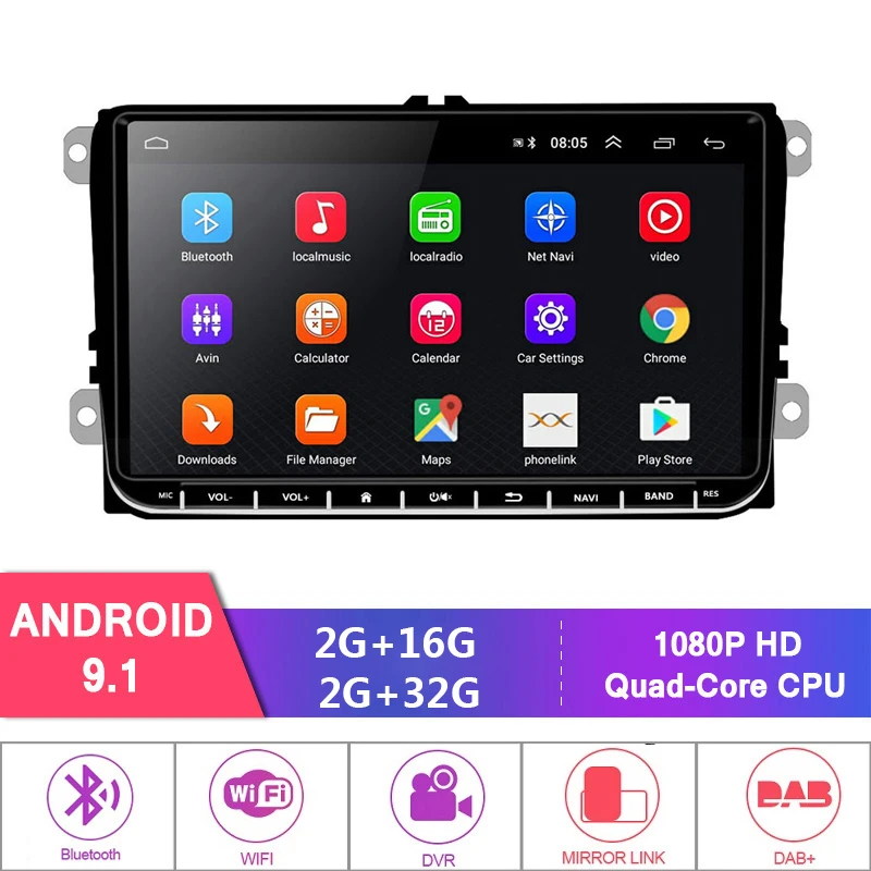Мультимедийная магнитола для VW polo golf 5 6 passat B6 B7 cc tiguan skoda 9 дюймов Android 1 2 Din 4 ядра dvd