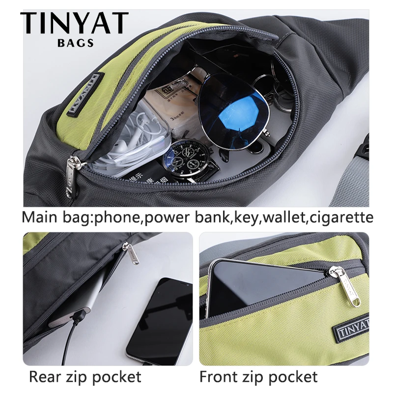 Мужская поясная сумка TINYAT водонепроницаемая холщовая дорожная для телефона