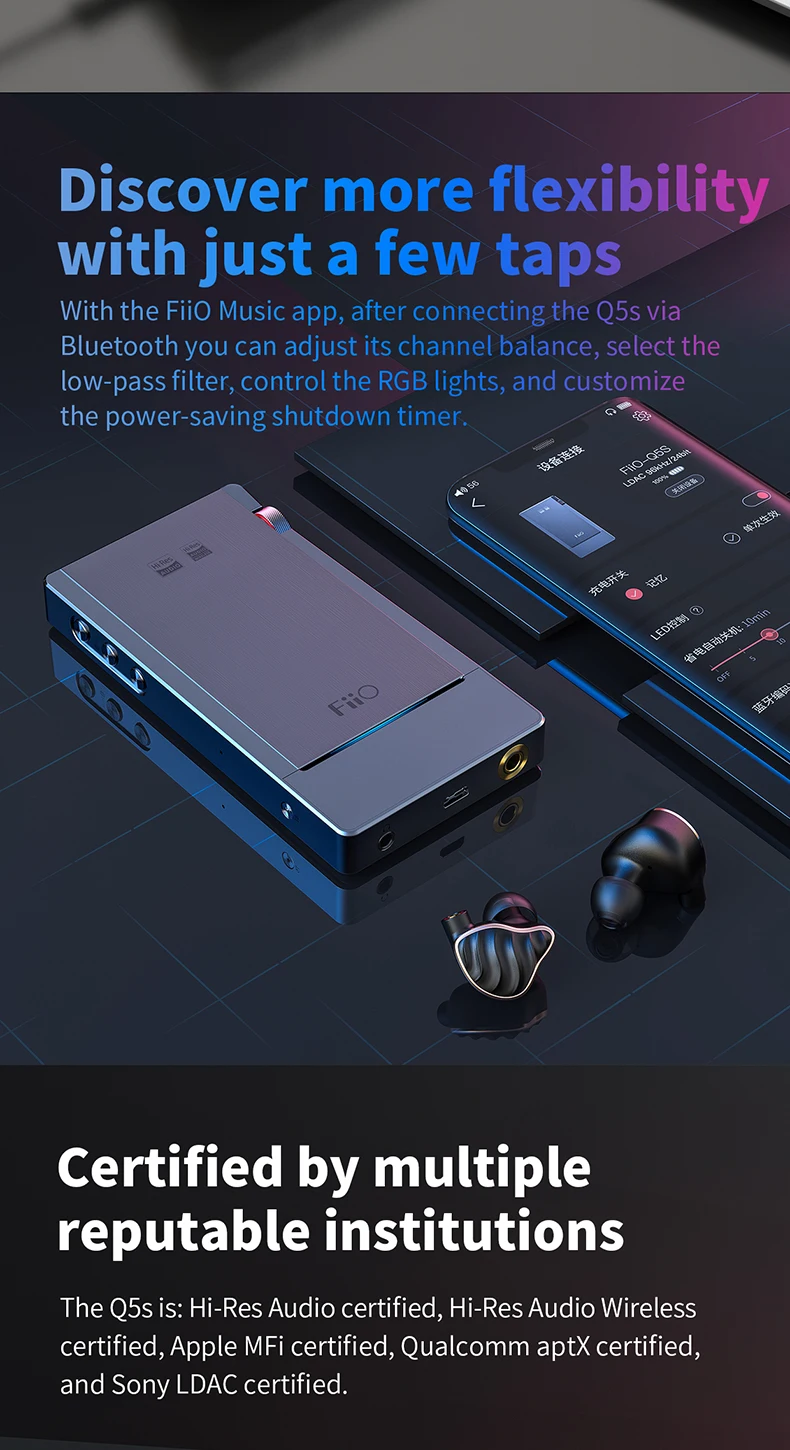 FiiO Q5s(THX-AAA AM3D) Bluetooth 5,0 AK4493EQ dsd-способный ЦАП и усилитель, USB ЦАП усилитель Q5s для iPhone/компьютера/Android/sony