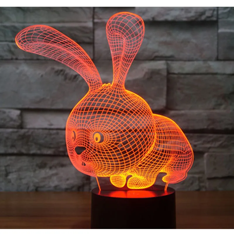 Ночник светодиодный с 3d-изображением кролика 7 цветов светильник для украшения