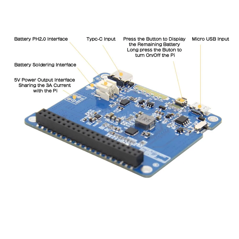 Raspberry Pi 4 Модель B/3B+/3B UPS HAT 2 с тип-c, литий-ионный аккумулятор источник питания плата расширения(без батареи