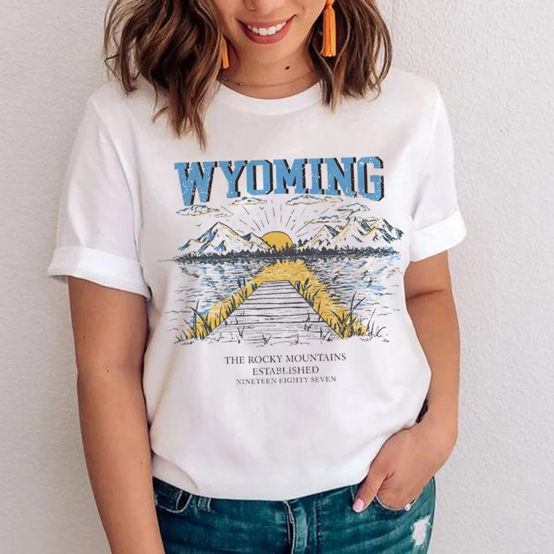 

Футболка VIP HJN Wyoming в стиле ретро с графическим принтом, летняя хлопковая Винтажная Футболка оверсайз, футболка с коротким рукавом для кемпин...