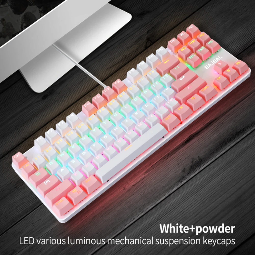

Mechanical Gaming Keyboard Office Caring Computer Supplies 87 Keys Blue Switch K100 USB Wired for Desktop Laptop