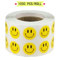 1000 pcs yellow smiley happy stickers 1 round circle retail label diy sticky adhesive package label