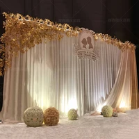 New Arrival Wedding Backdrop White Curtain with Champagne Swag pretty Drapes Stage Background Curtain Wedding Decorations