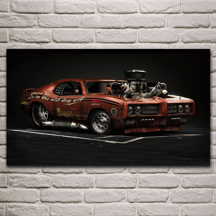 

Classic custom muscle cars manipulated vehicle fabric posters on the wall picture home art living room decoration KJ936