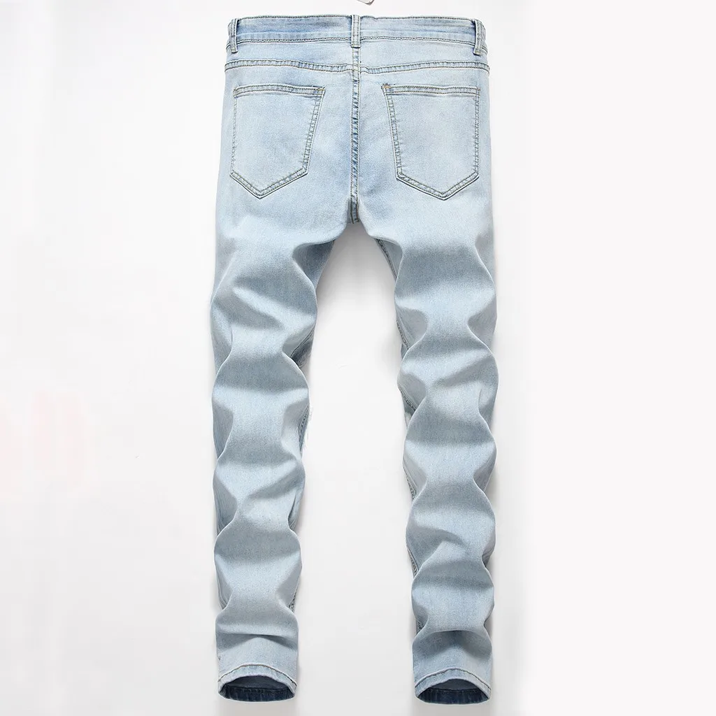 Уличная синяя вышивка цветок дизайнер молния мыть джинсы для мужчин Высокое