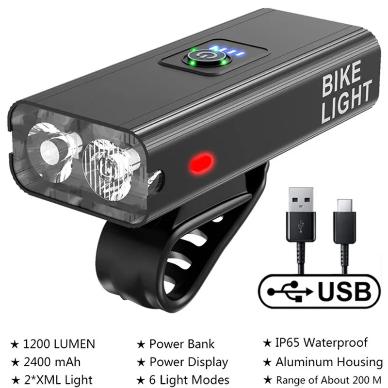

T6 LED Bike Light Front Bicycle Light 1200mAh USB Rechargeable Waterproof MTB Bicycle Light 6 Modes Headlight Bike Accessories