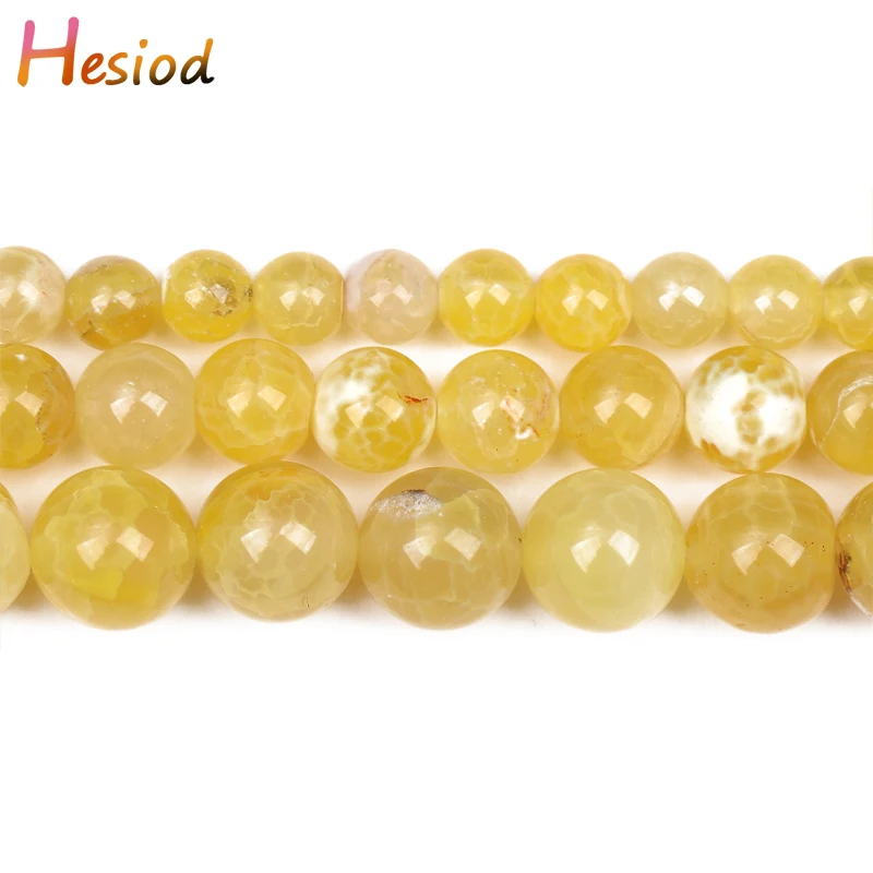

Hesiod 6/8/10mm Natural Stone Yellow Fire Agat Round Loose Spacer Beads For Jewelry DIY Making Bracelet Accessories 15''Strands