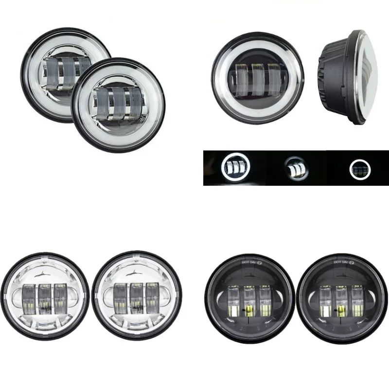 DOT SAE E9 Black/Chrome 4.5" LED Fog Light Passing Lamp Halo DRL Auxiliary Spot Lights for Motors Electra Glide Road King Ultra