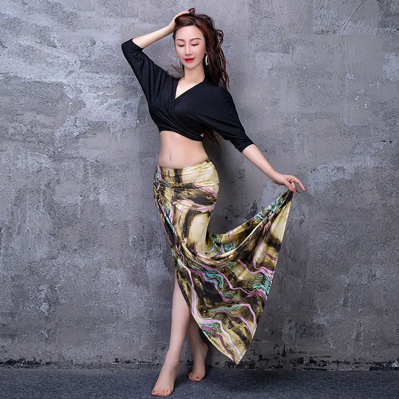 

New Belly Dance Practice Costume Modal Ethnic Style Print Sexy 2pcs Women's Clothes Oriental Beginner Dance Performance Dress