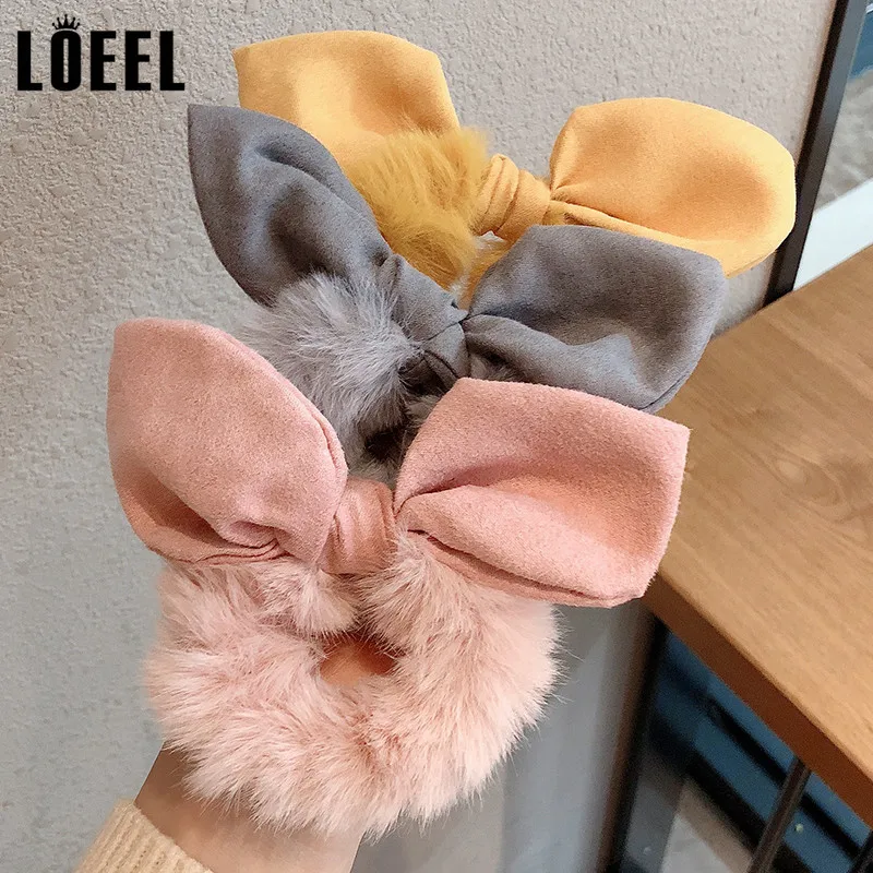 Резинка для волос женская плюшевая эластичная повязка на голову с милыми