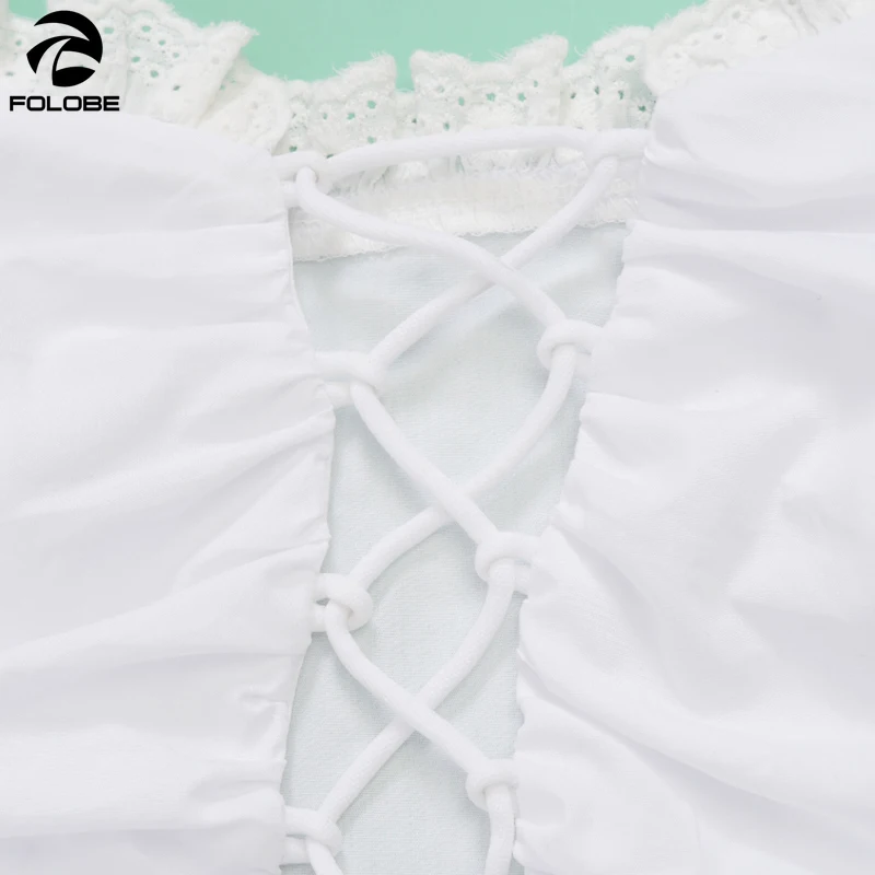 

FOLOBE Sexy Square Neck Cropped Tank Tops Women 2020 Fashion Lace Up Solid Streetwear Slim Puff Sleeve Night Club White Crop Top