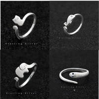 925 sterling silver female sweet ring finger cute cat elephant snake dolphin elegant white cricle ring for women girl jewelry
