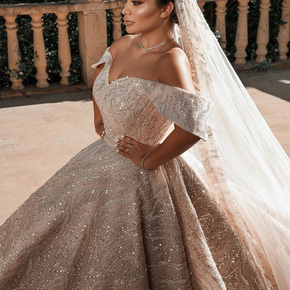 Luxury Beads Crystals Ball Gown Wedding Dresses Robe de Mariee Sexy Open Back Cap Sleeve Wedding Bridal Gowns Vestido de Noiva