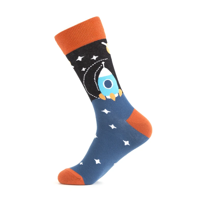 

High Quality Combed Cotton Socks Universe Series Pattern Long Tube Funny Happy Men Socks Novelty Skateboard Crew Casual Socks