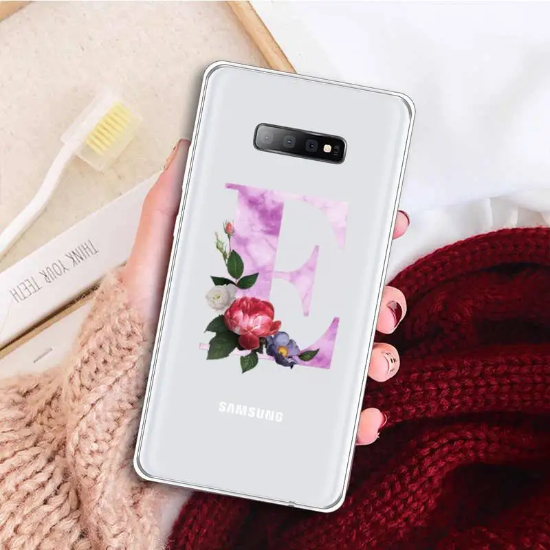 

letter flower marble Cute Letters Phone Case Transparent For Samsung Galaxy S A 5 7 8 9 2015 20 edge plus 10 e lite 2019