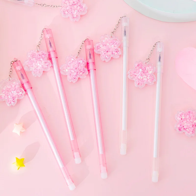 

TUTU 4Pcs Novelty 0.38mm Gel Pen Crystal Cherry Blossom Quicksand Student Writing Signature School Office Stationery H0387