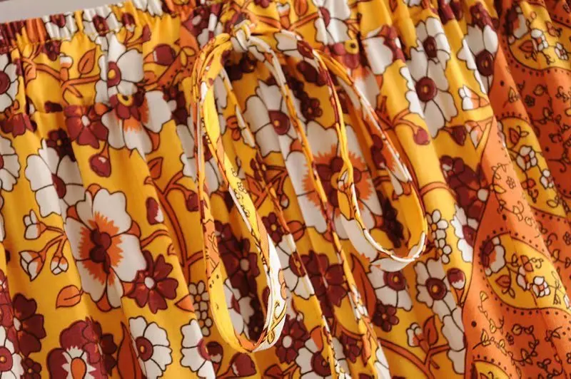 Женская длинная юбка в богемном стиле с цветочным принтом и складками faldas mujer