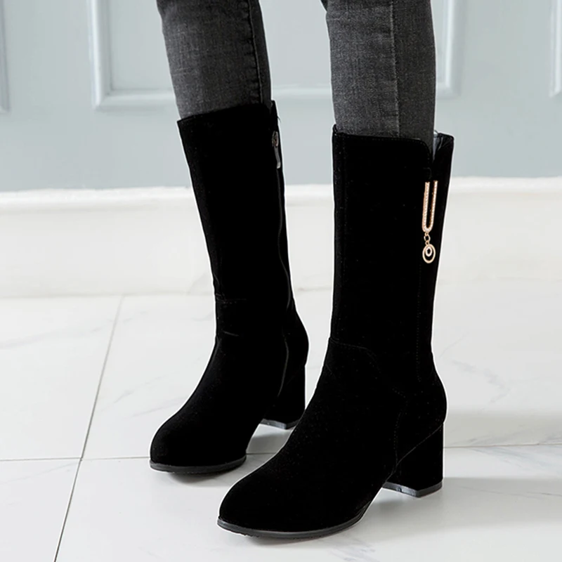 Rimocy/однотонные ботинки до середины икры на квадратном каблуке Модные женские