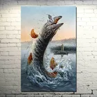 Рыбалка каноэ крючок Рыбалка Скакалка картина стиль Искусство Шелковый плакат