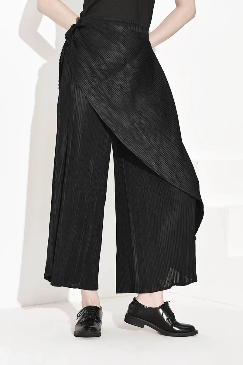 LANMREM 2020 New Summer Beach And Autumn Fake Two Pieces Pleated Vintage Striped Loose Pants High Waist Trousers WH70602 | Женская