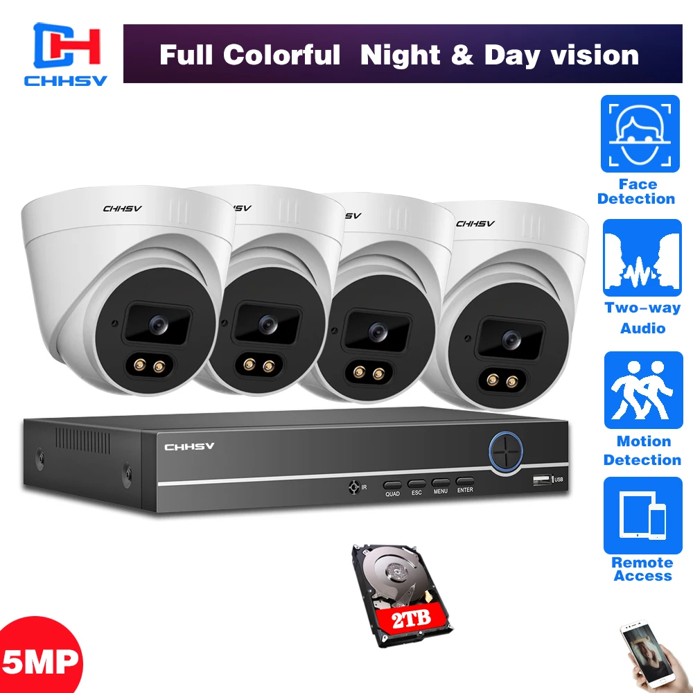 

H.265 Full Color Night Vision Home NVR Security Camera System 5MP Two Way Audio POE Video Surveillance Camera System IP CCTV Kit