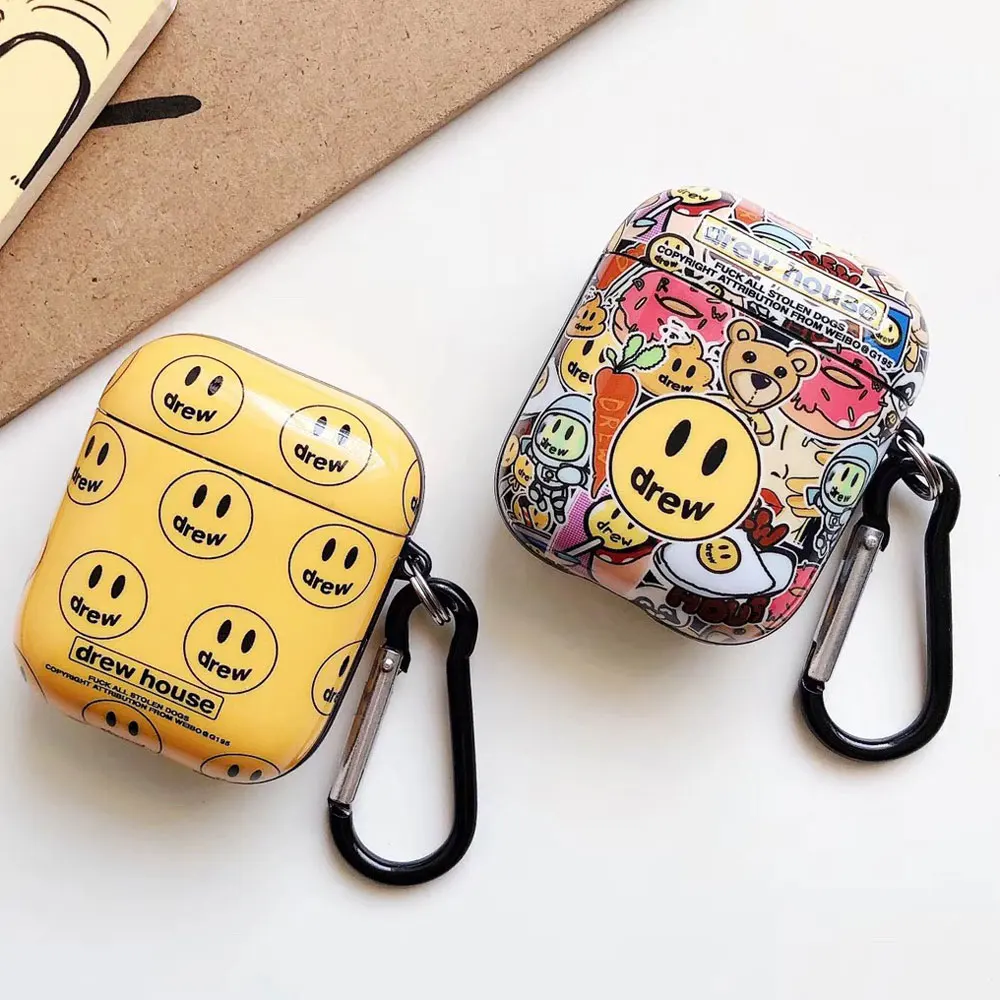 

Earphone Case For Airpods Pro 3 Case Drew House Smiley Bluetooth Headphone Headset Protective Cover With Hook for Airpods 1/2/3