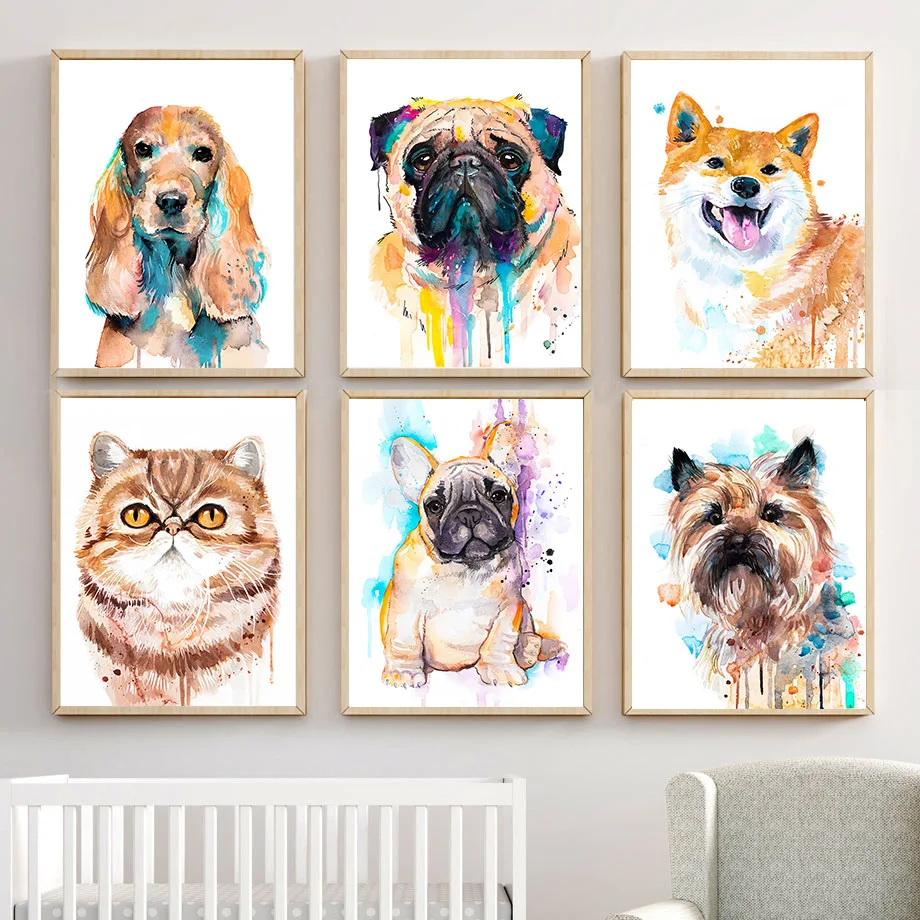 

French Bulldog Akita Dog Cat Canvas Painting Living Decorative Wall Art Poster For Room Bedroom Dining Room Home Decor