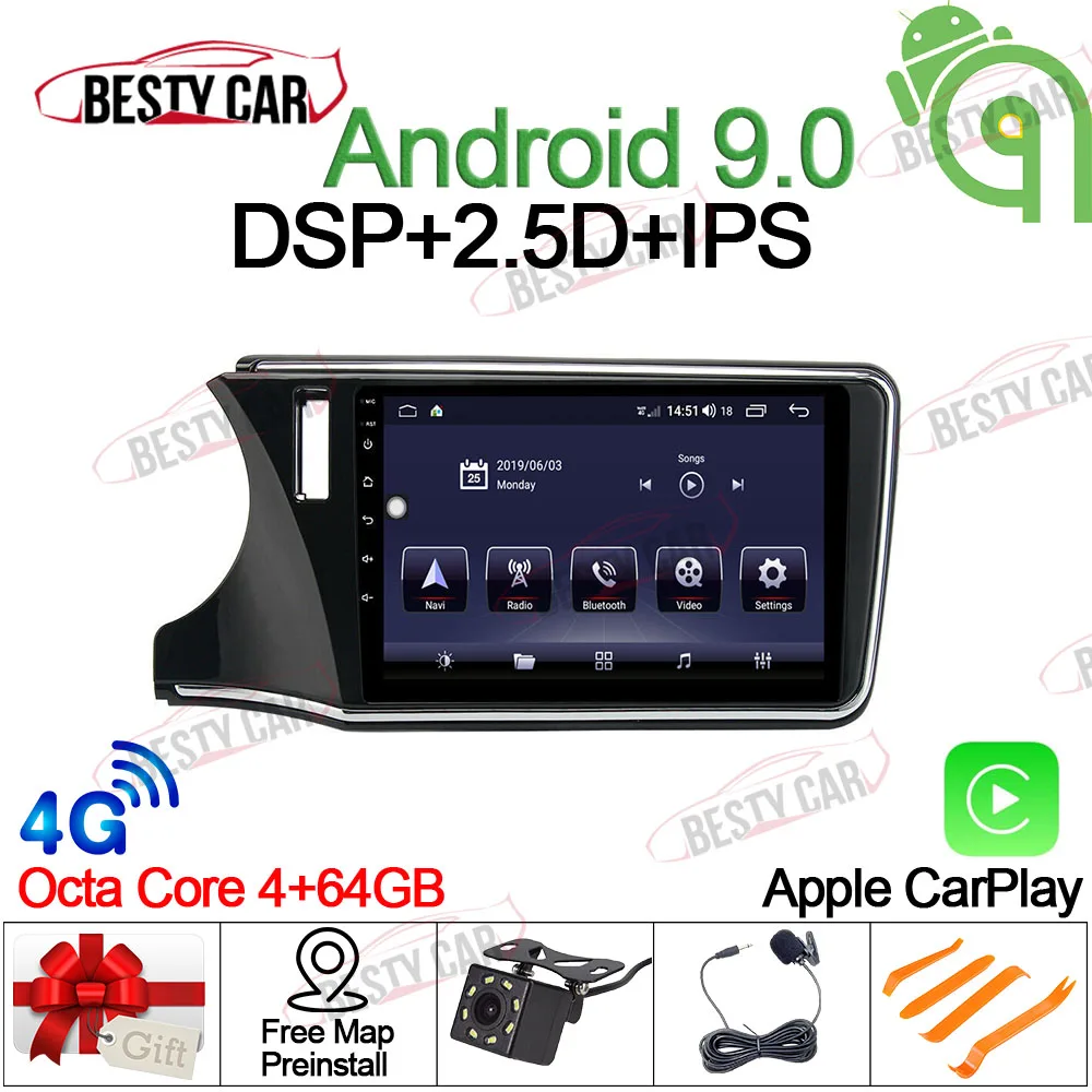 10 1 Android 9 0 автомобильный радиоприемник GPS Мультимедийный проигрыватель головное