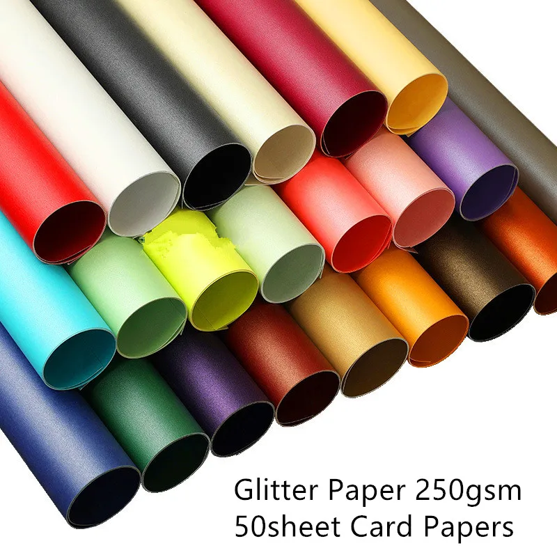 

50 Sheet A4 Paper 250gsm Scrapbooking Cardstock Paper Pack Glitter Paper Pearl Card Paper for DIY Craft Stamp Die Cuts Papers