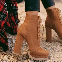perixir boots women autumn winter footwear 2020 new ankle boots high heels faux suede platform feminine shoes womens booties