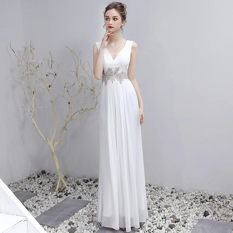 

White Lace V Neck Cheongsam Long Dresses Modern Oriental Style Party Qi Pao Women Chinese Evening Dress Qipao Promotion Robe