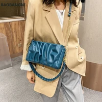 chain small pu leather crossbody bags for women trend bag folds design shoulder handbags female travel bag
