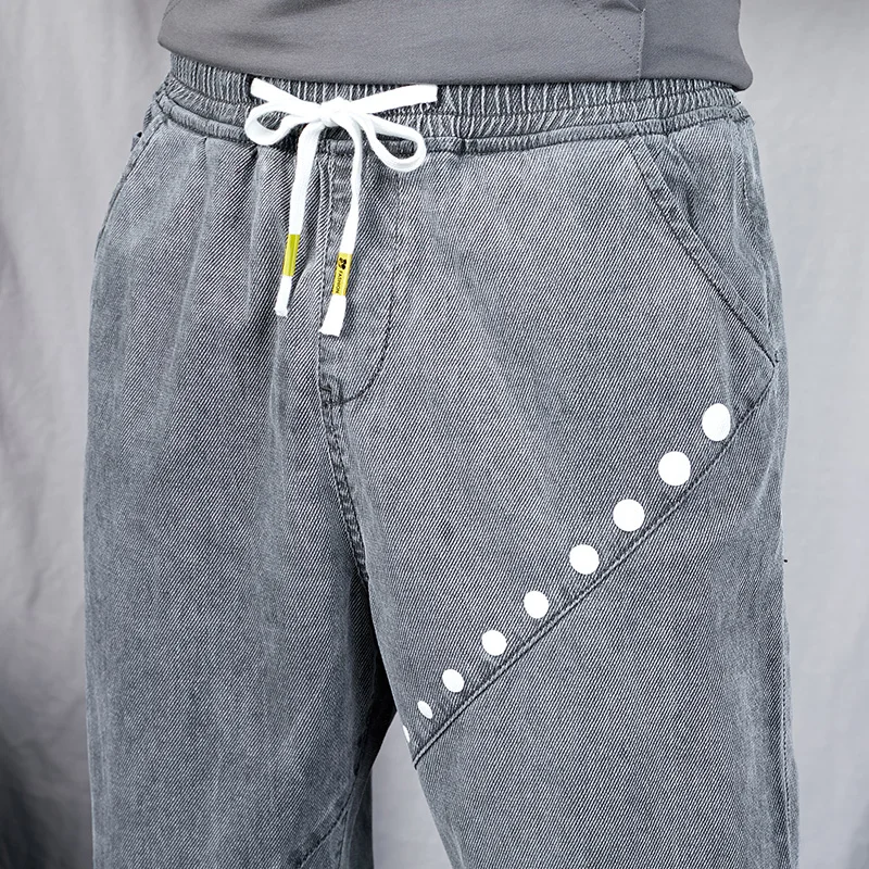 

2021 Men Design Patchwork Stretch Elastic Jeans Plus Size Man Streetwear Narrow Leg Harem Pants Loose Hip Hop Oversized Trouser