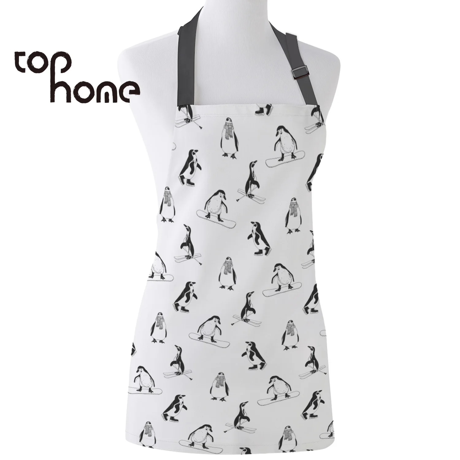 

Tophome Kitchen Apron Cartoon Skateboard Penguin White Printed Sleeveless Canvas Aprons for Men Women Kids Home Cleaning Tools