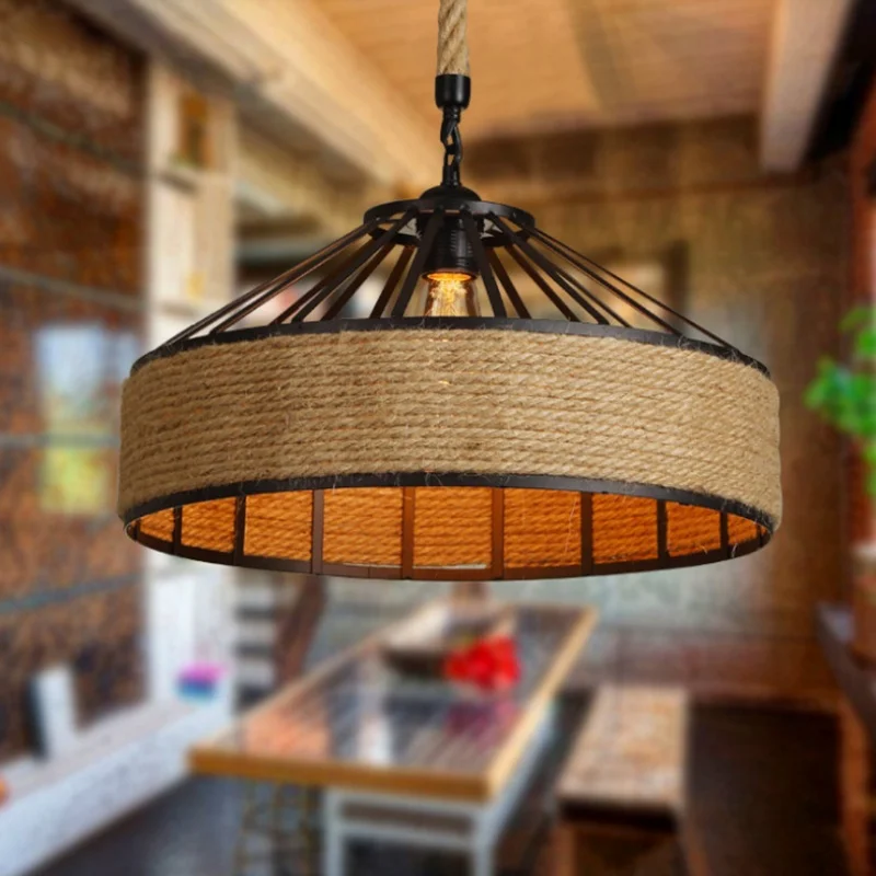 American country hemp rope chandelier retro industrial style personality creative restaurant net cafe bar table lamp